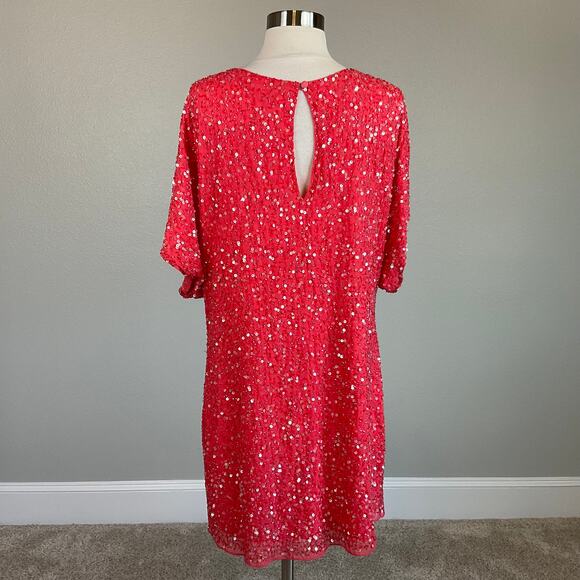 Aidan Mattox Colorful Sequined Mini Shift Cocktail Dress Coral Orange Size 10 - Picture 4 of 8